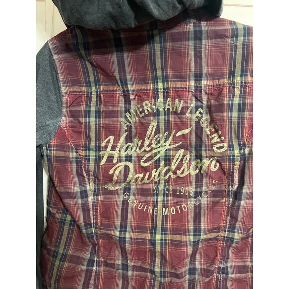 Harley Davidson size small womens plaid hooded button down top shirt - Picture 4 of 4